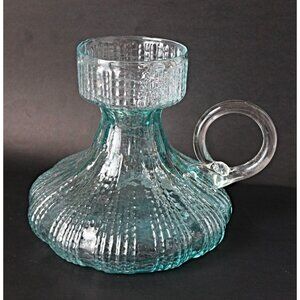MCM Mid Century Scandinavian Art Glass Carafe Pitcher Aqua Blue Applied Handle